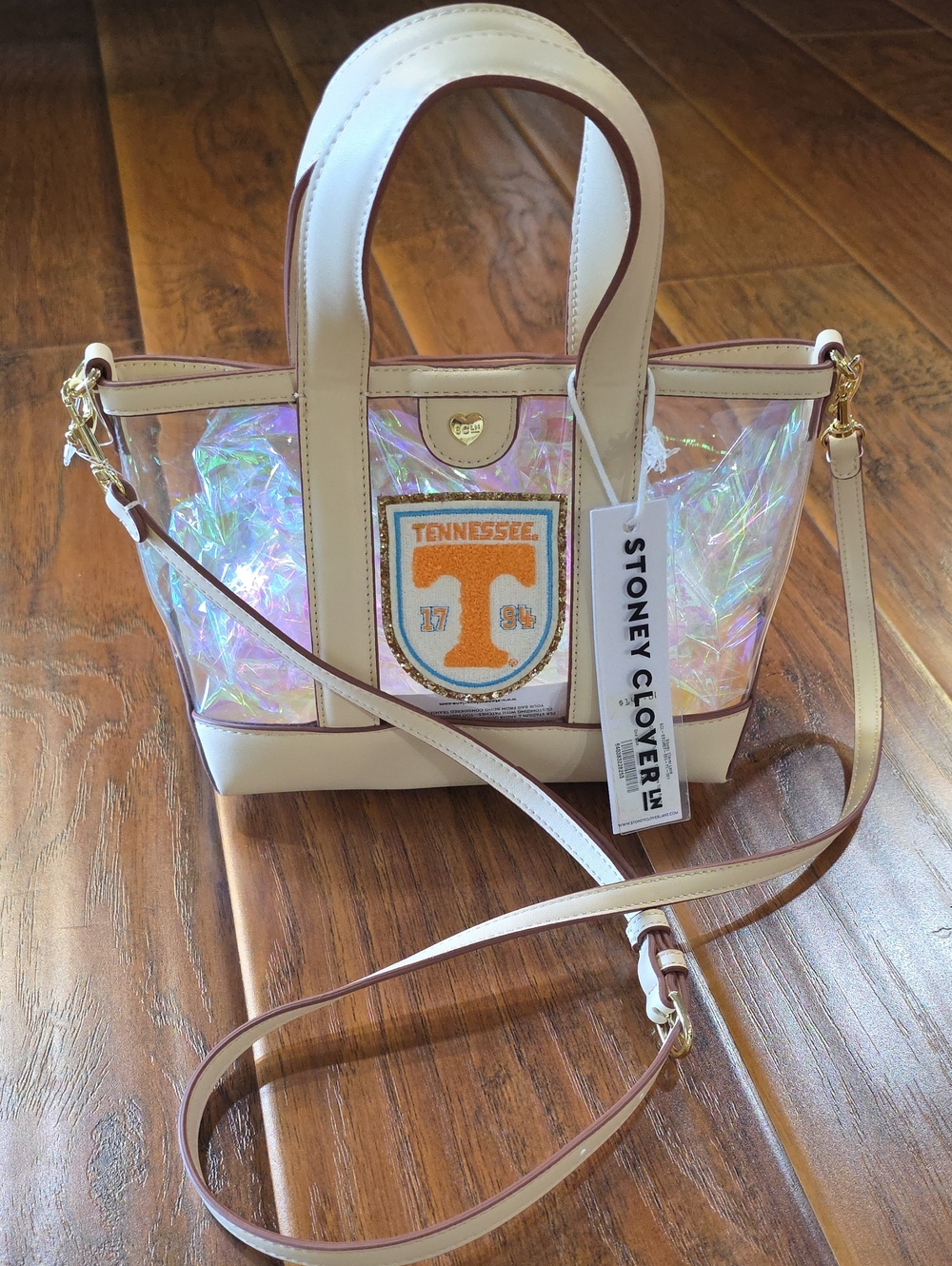 Tennessee Stoney Clover, Iridescent Clear Tote with Cream Trim